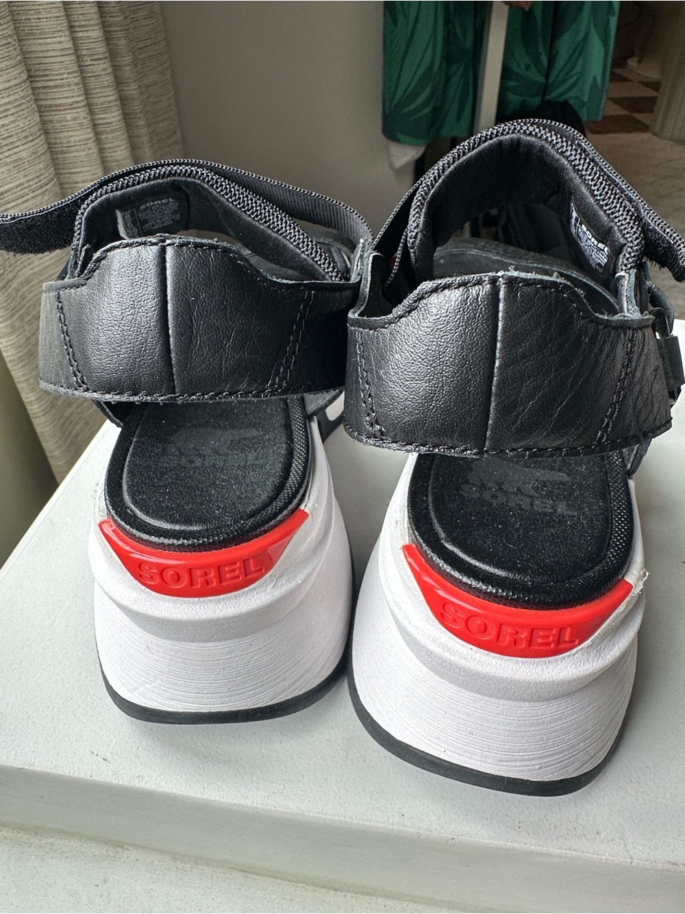 Sorel Black and White Kinetic impact Platform Sport Sandals-8 - Picture 2 of 6